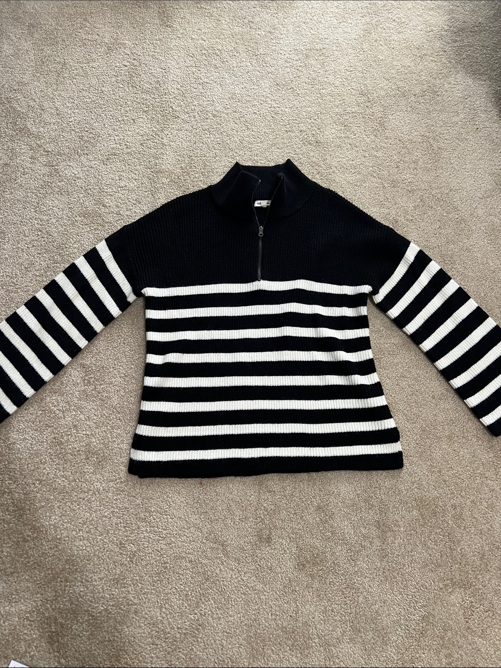 Sugarlips Black & White Striped Half-Zip Turtleneck Sweater